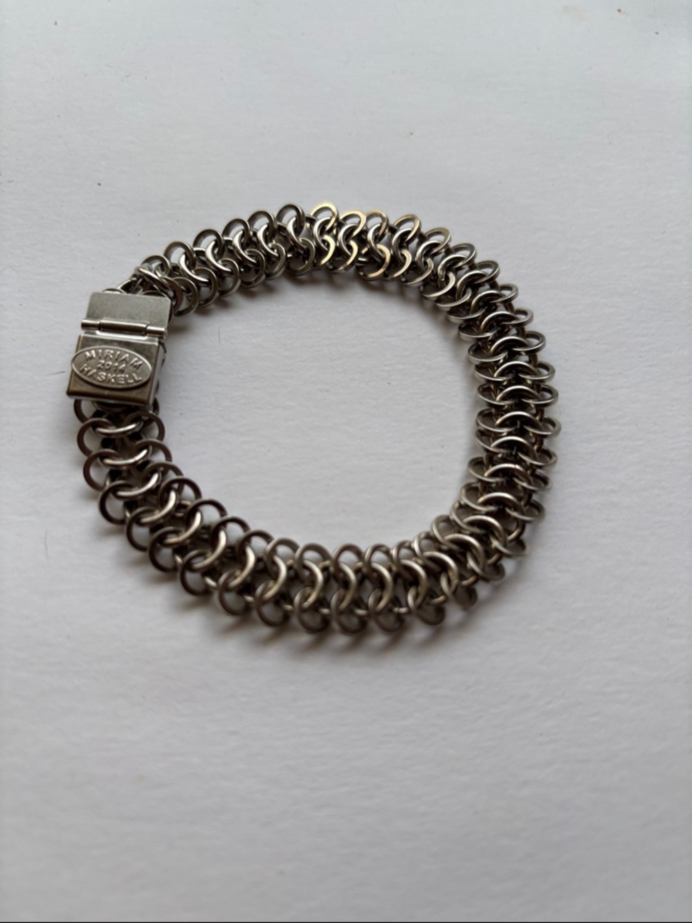 🔴VTG Miriam Haskell Double Linked Silver Tone Chainmail Bracelet Signed 8”